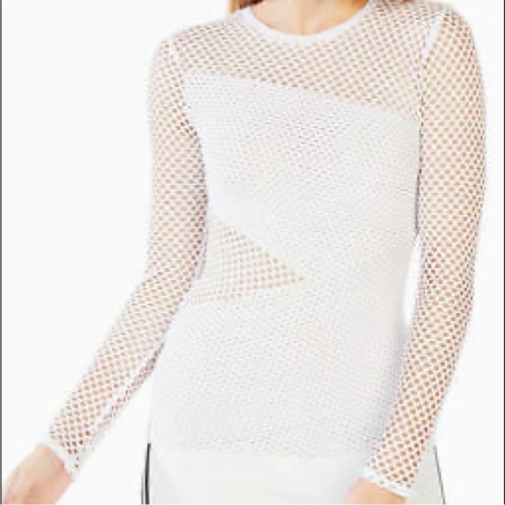 BCBG Maxazria, XS, long sleeve mesh shirt with nude lining